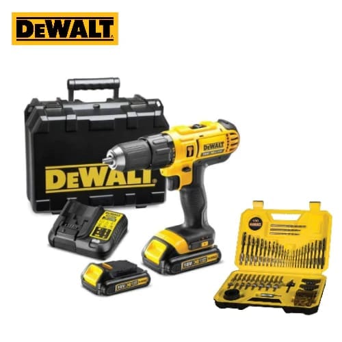 DEWALT 18V, 1.5Ah, 13mm Hammer Drill Driver (with 100 PCs Accessory Kit)