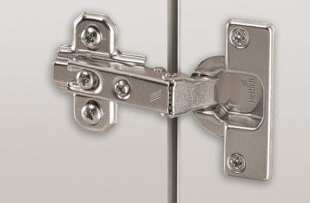 Hettich Intermat 2333- T42 Auto Closing Slide-On Inset Conc. Hinge (16 Crank) & Mt. Plate- 95 Deg.